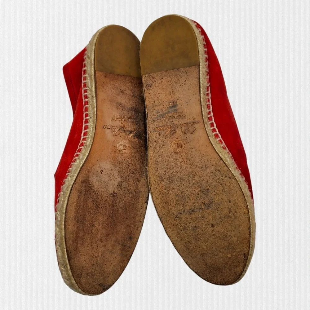 Loro Piana Red Suede Espadrille Loafers with LP Padlock Charm Size 38